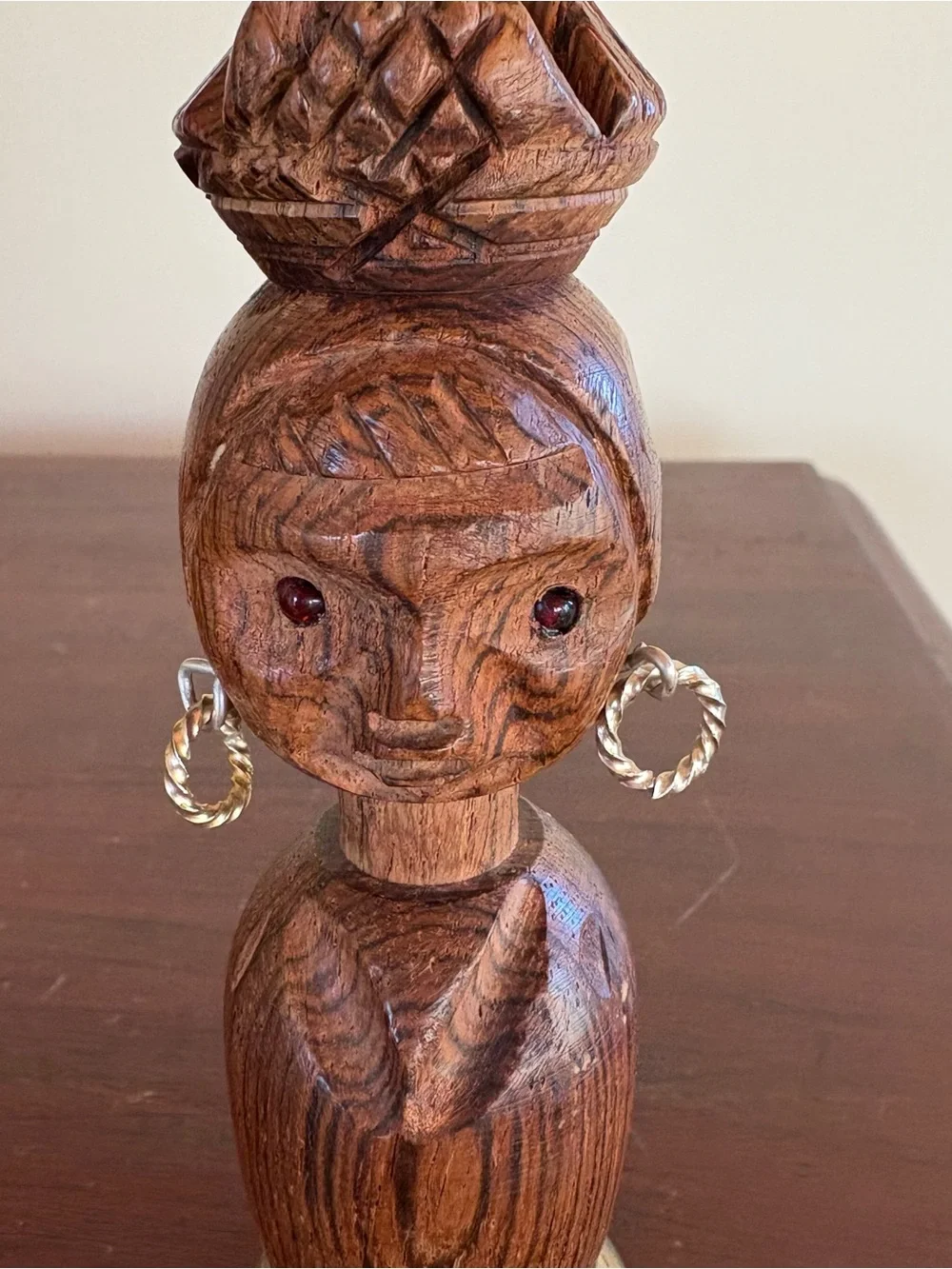 Vintage Island Girl Wooden Bottle Opener Red Glass Eyes